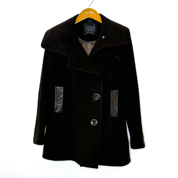 Mackage‎ wool/cashmere coat leather trim - Picture 1 of 16